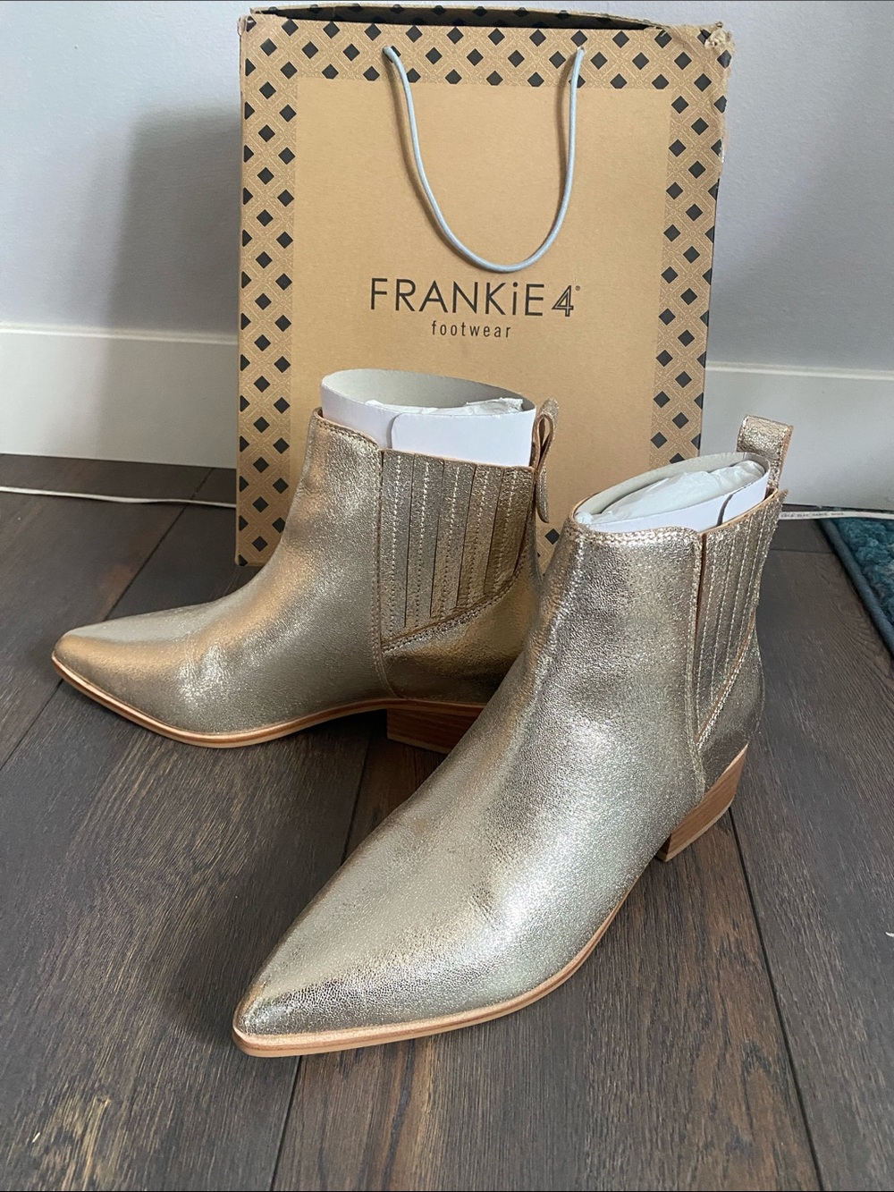FRANKiE4 Women's Nina Shimmer Gold Ankle Booties